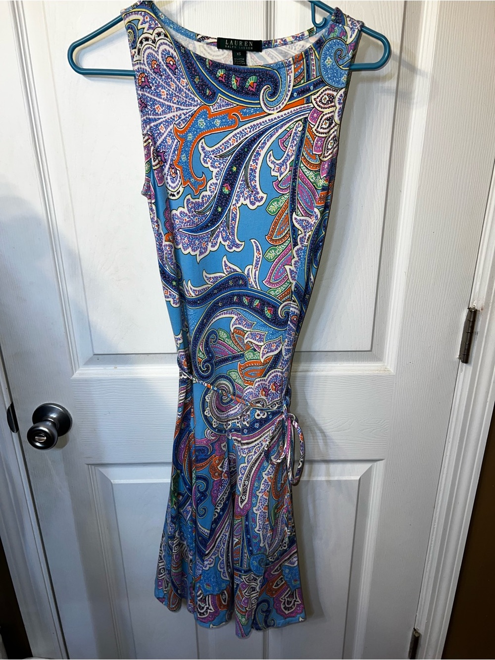 Lauren Ralph Lauren Blue Paisley Sleeveless Tie-Waist Dress XS Cotton Modal